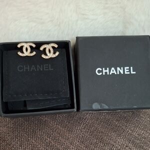 CHANEL Gold Logo Earrings